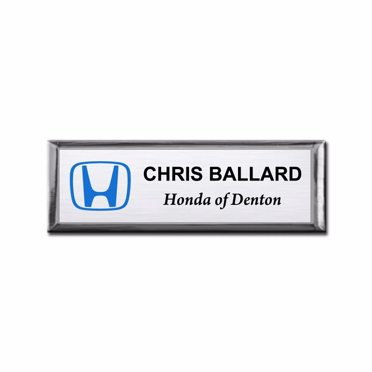 The Athena framed full color metal name badge 1"x3"