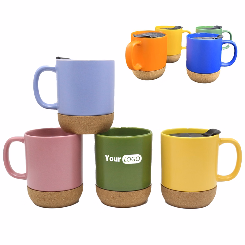 Ceramic Elegant Coffee Mug With Cork Base And Spill-Proof Lid