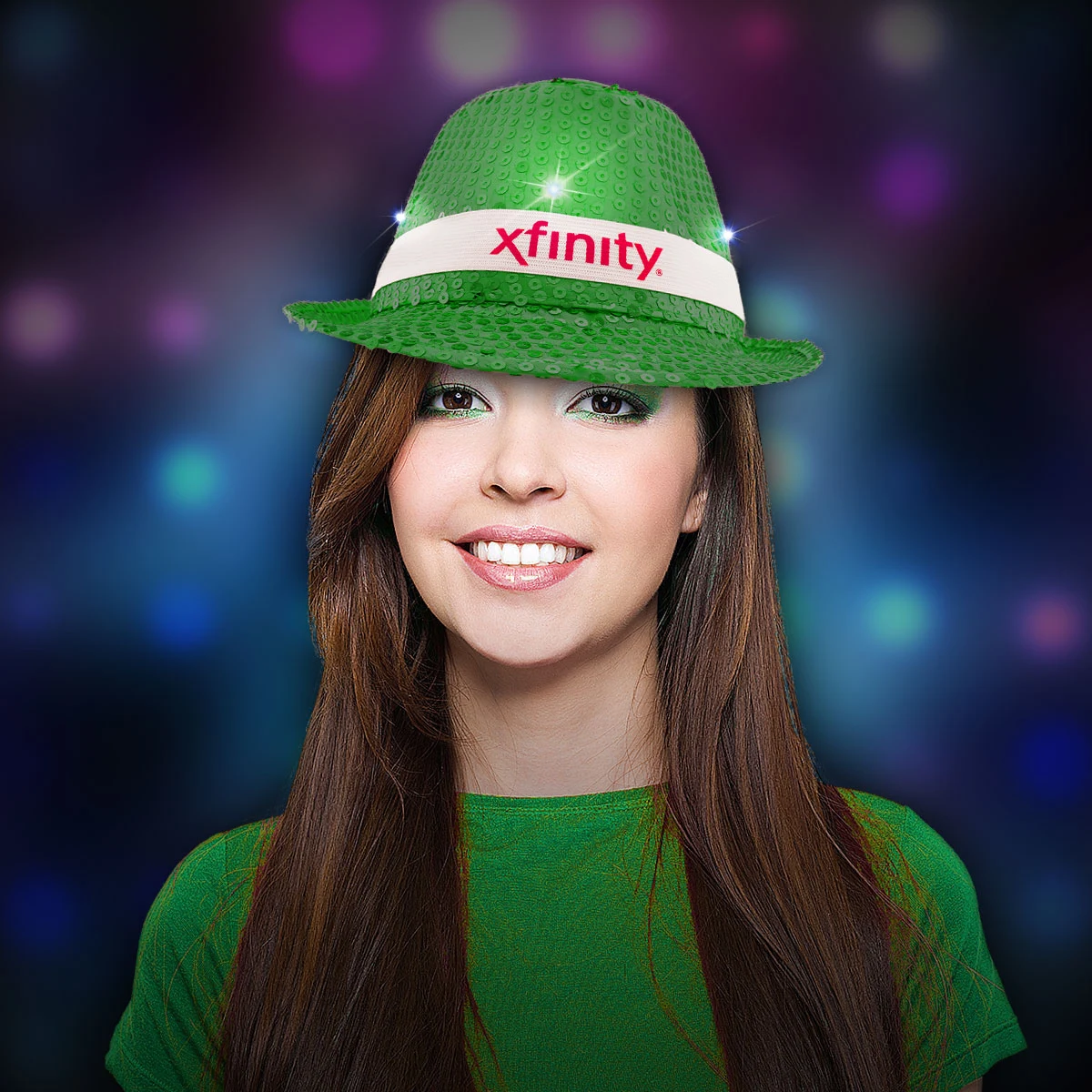 Green Sequin LED Fedora(w/black imprintable band) 1