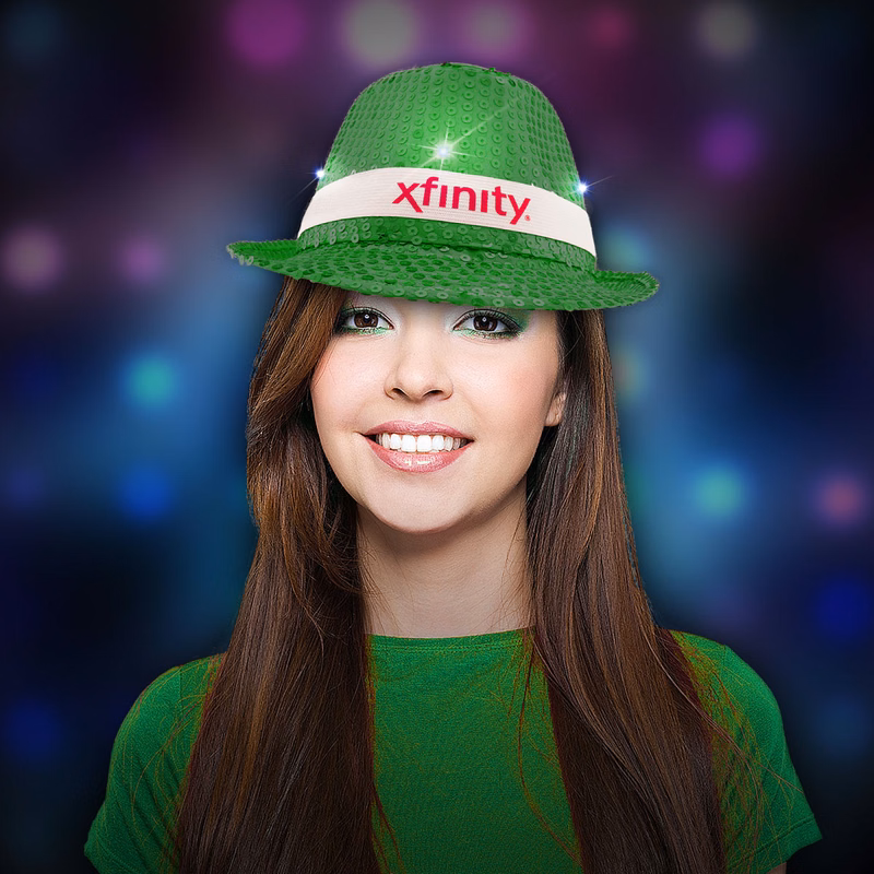 Green Sequin LED Fedora(w/black imprintable band)