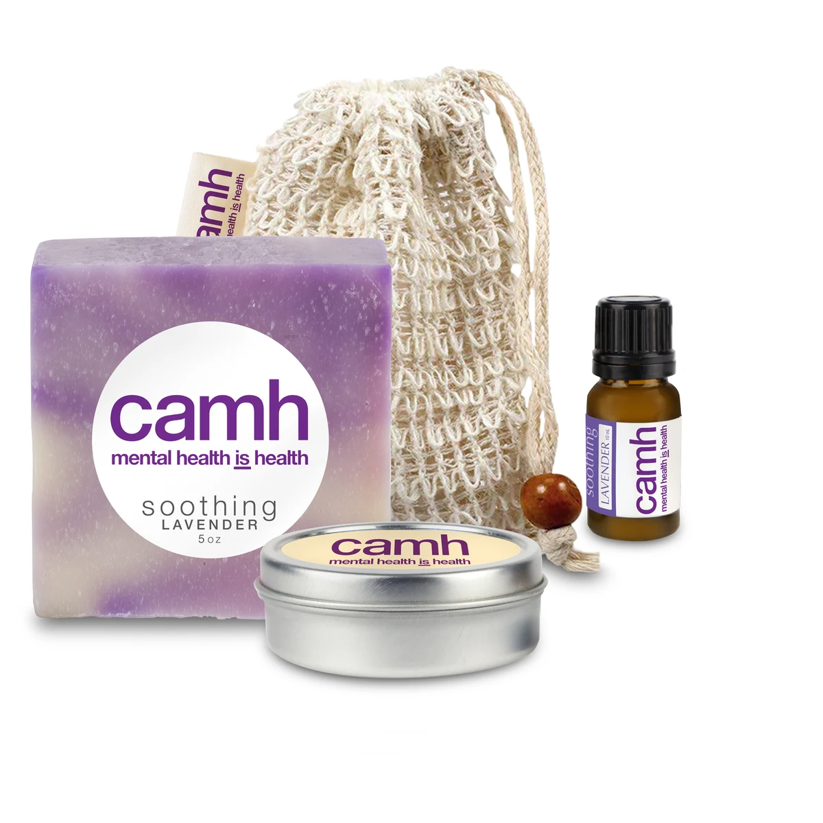 Loofah Bag with Soap, Candle Tin, and Essential Oil 1