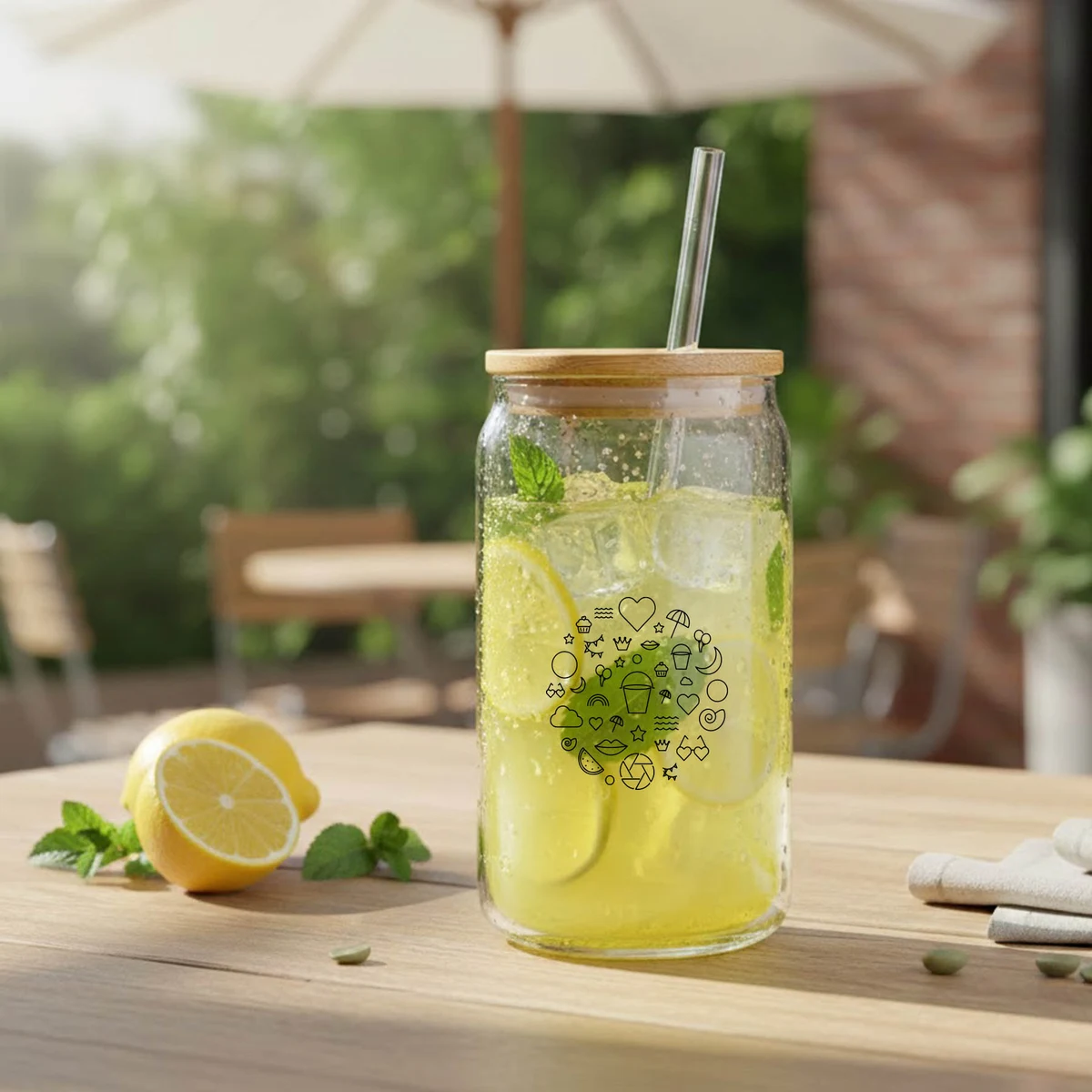 18oz. Glass Tumbler with Bamboo Lid & Straw 1