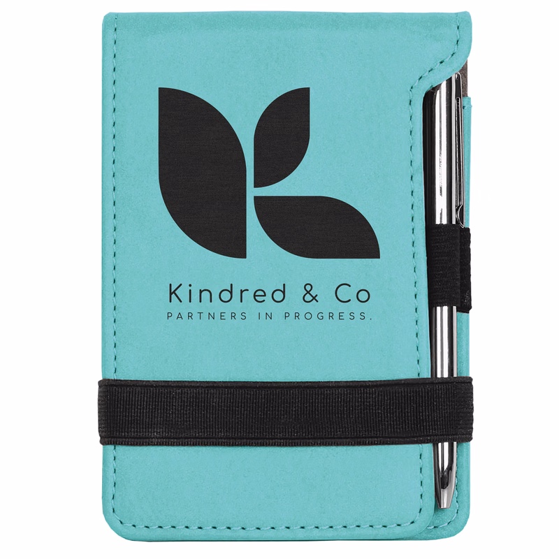 Teal Leatherette Mini Notepad with Pen