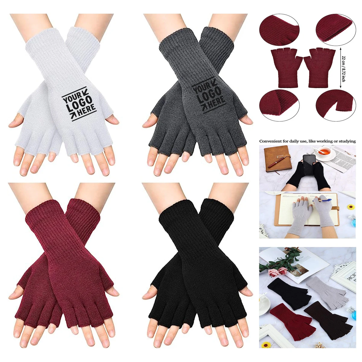 Women Winter Stretchy Knit Fingerless Mittens Gloves 1