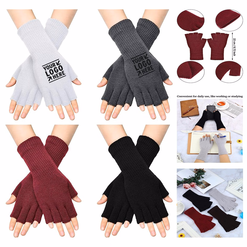 Women Winter Stretchy Knit Fingerless Mittens Gloves