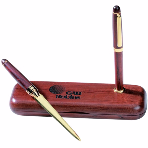 Wood Pen & Letter Opener Set with Stand