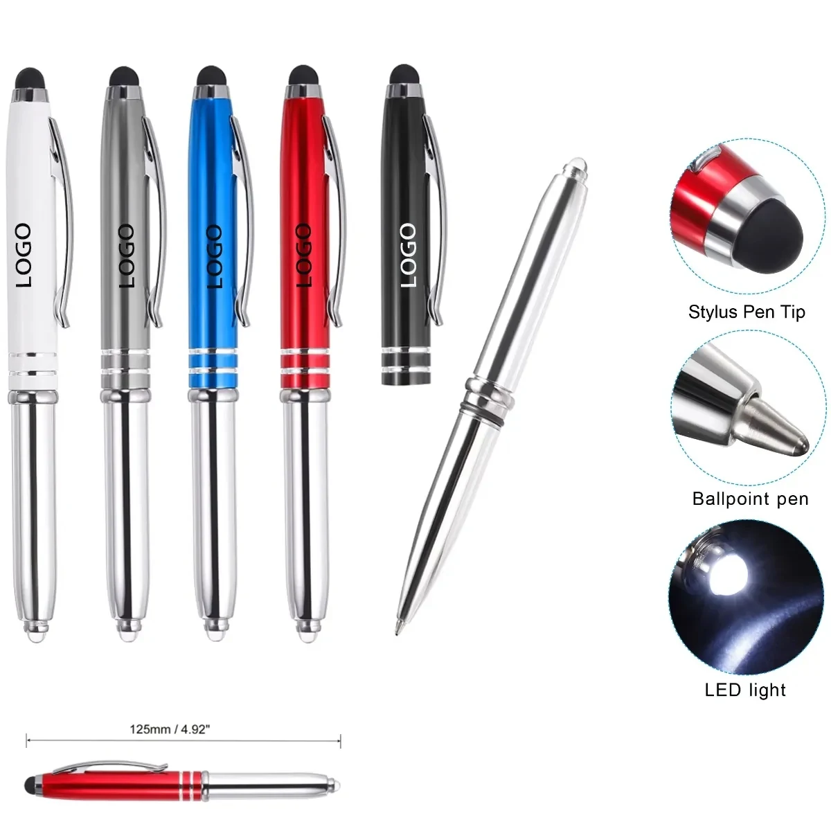 Softy Metallic Pen with LED Light and Stylus - Laser Engrave 1