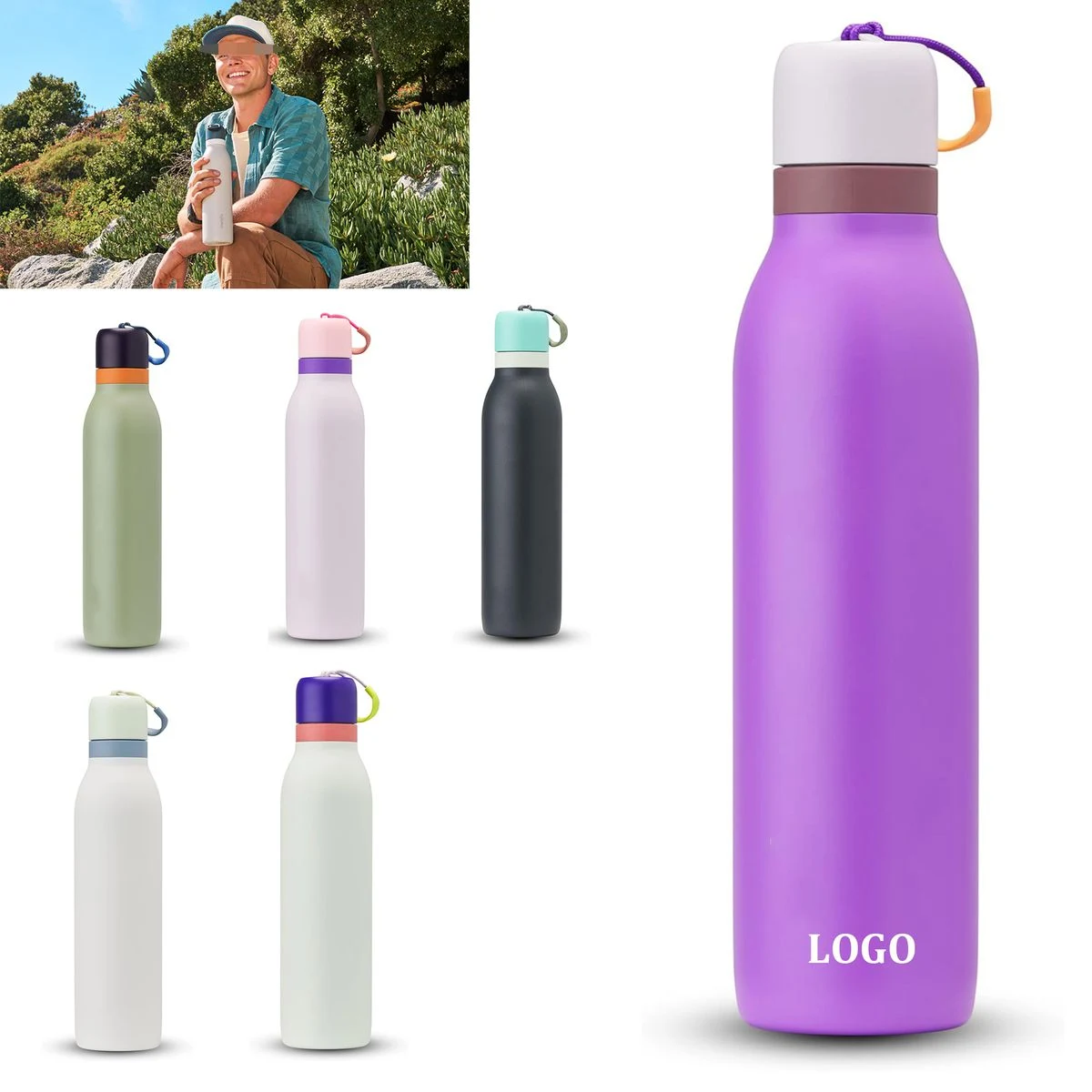24 oz Double Wall Insulated Stainless Steel Water Bottle, custom water bottle with logo imprint 1