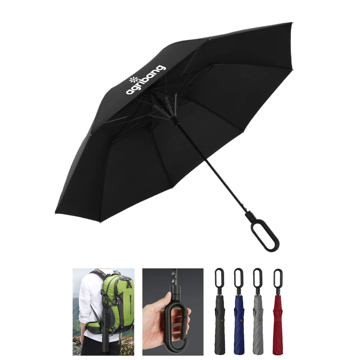 45" Auto Open Compact Umbrella with Carabiner Handle 1