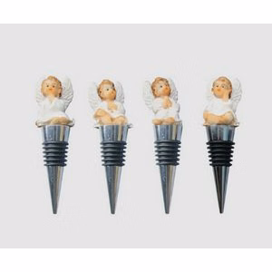 Elegant 4 Piece White Angel Cupid Wine Stopper Set