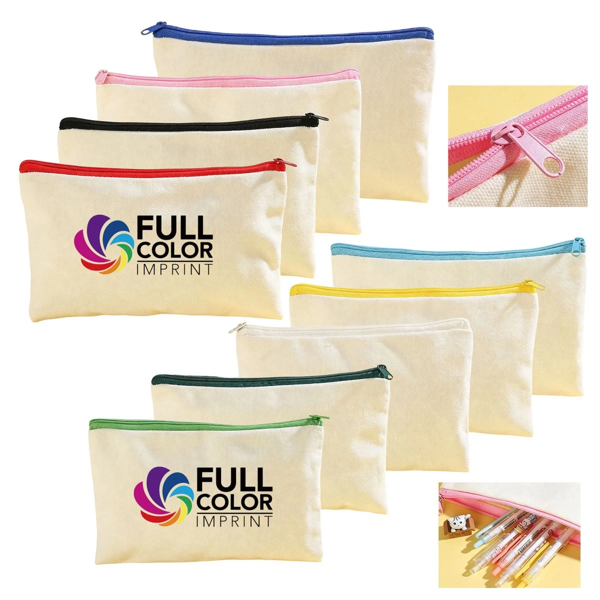 Full Color Cotton Canvas Zipper Pouch, custom tote bag with logo imprint 1