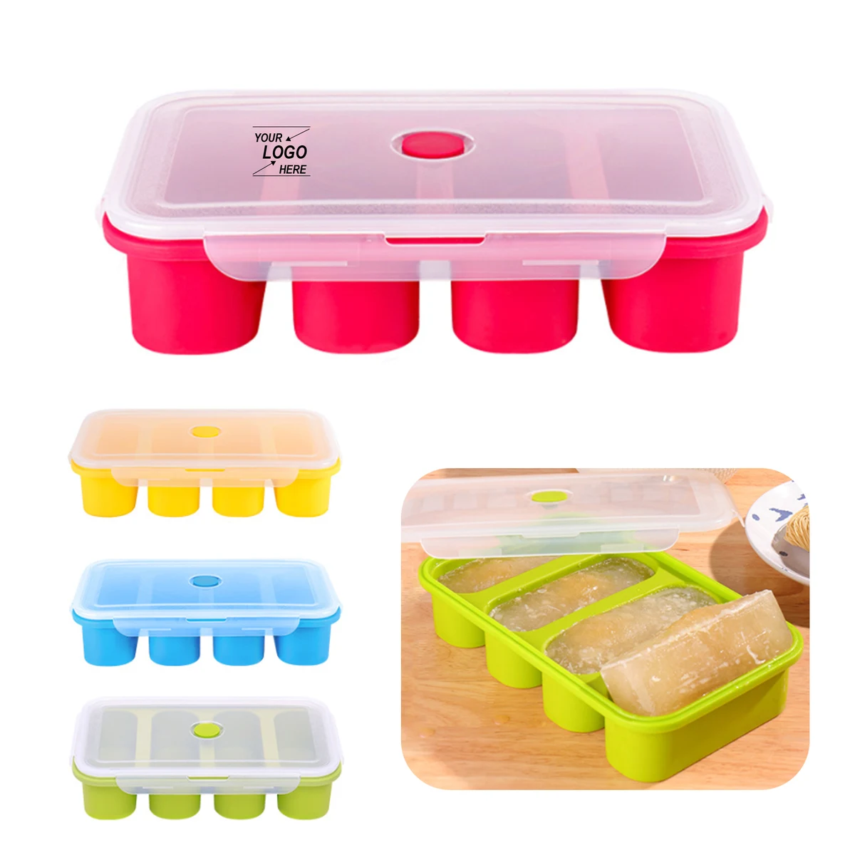 4 Compartment Ice Cube Tray with Cover 1