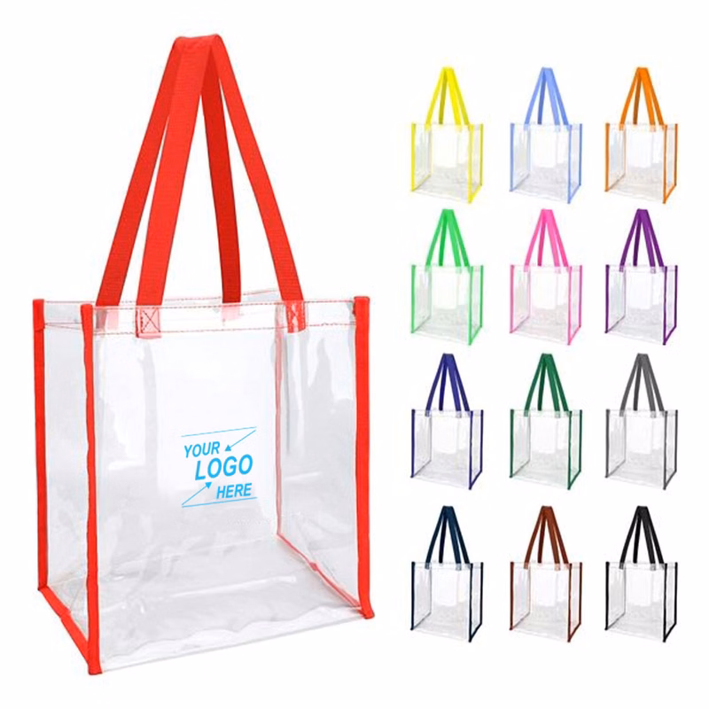Color Handle Clear Plastic Tote Bag
