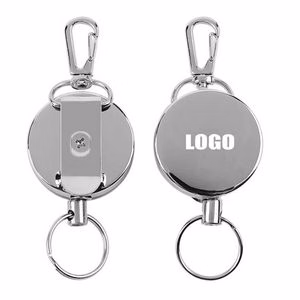 Auto Stretch All Metal Key Chain With Secure Clothing Clips