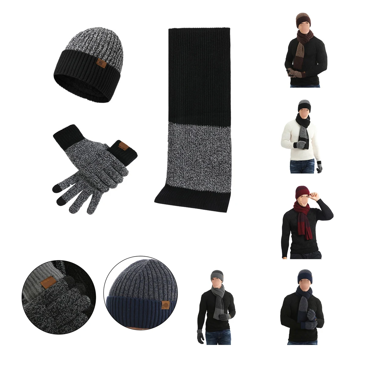 3PCS Color Matching Scarf Gloves Hat 1