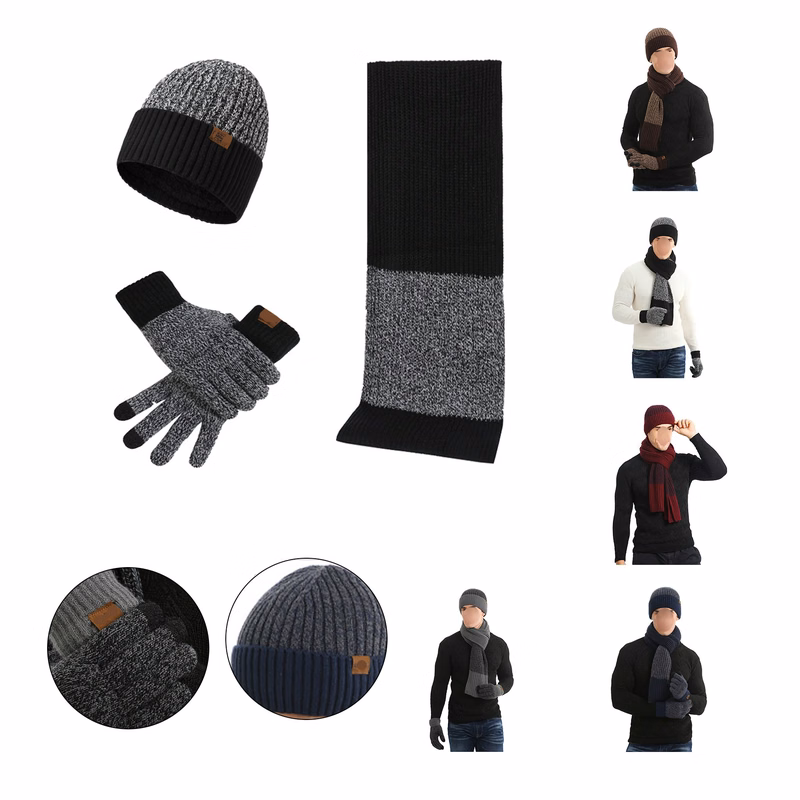 3PCS Color Matching Scarf Gloves Hat
