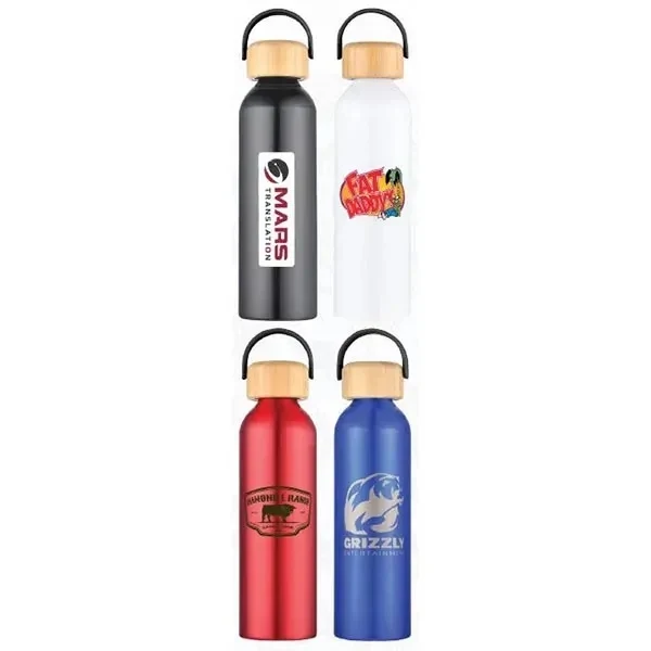 24 Oz. Recycled Aluminum Bottle with Bamboo Lid, custom water bottle with logo imprint 1
