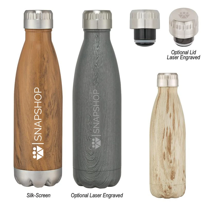 16 Oz. Stainless Steel Woodtone Vacuum Bottle 1