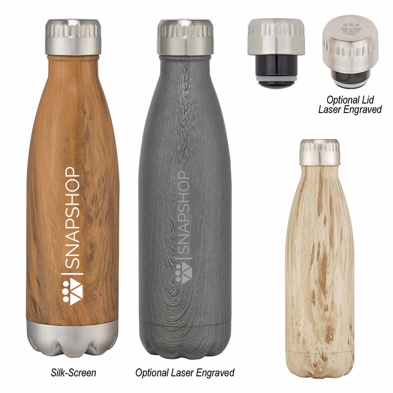 16 Oz. Stainless Steel Woodtone Vacuum Bottle