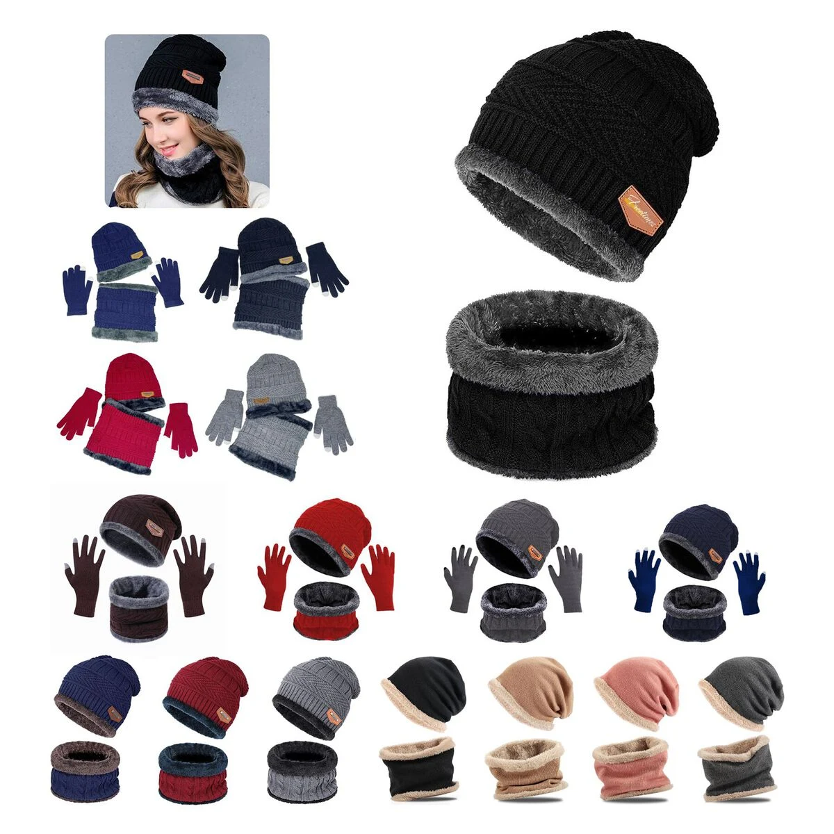 Warm Winter Beanie Hat & Scarf Set 1
