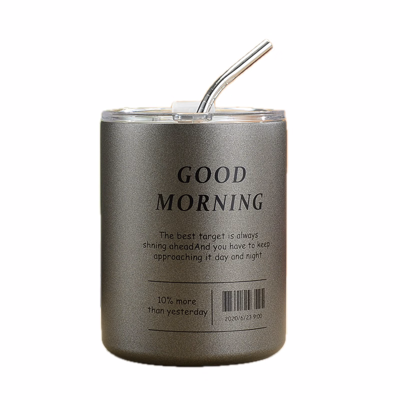 Insulated Double-wall Stainless CoffeeMug w/straw