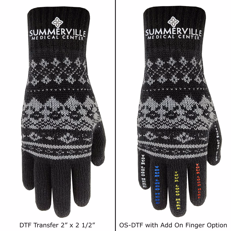 Winter Knit Text Gloves with Oversized DTF on Top of Hand and Each Finger