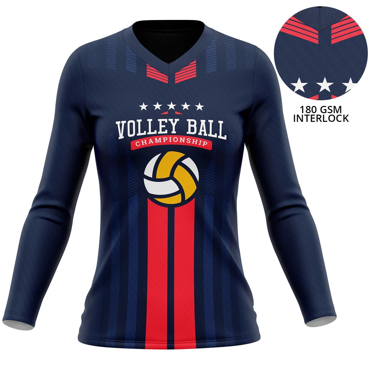 Women's 180 GSM Poly Interlock Sublimation Long Sleeve V-Neck T-Shirt 1