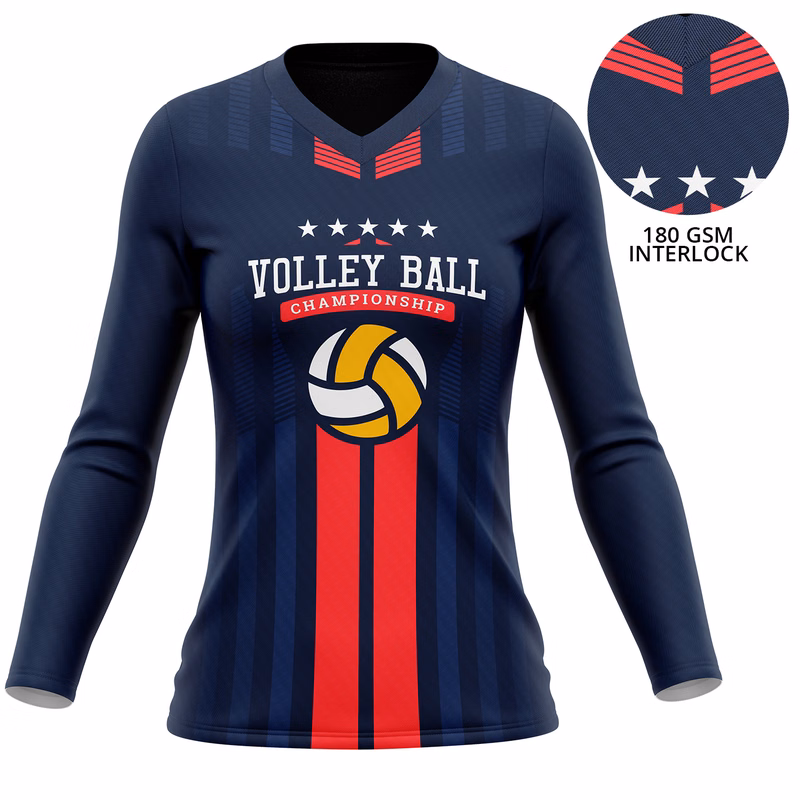 Women's 180 GSM Poly Interlock Sublimation Long Sleeve V-Neck T-Shirt