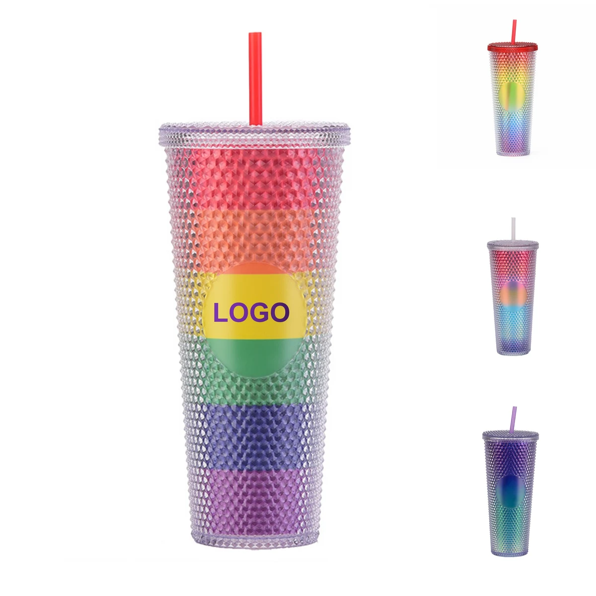 Rainbow Plastic Tumbler w/Straw (direct import) 1