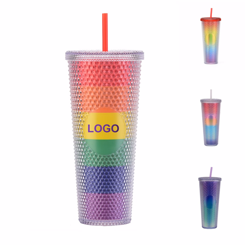 Rainbow Plastic Tumbler w/Straw (direct import)
