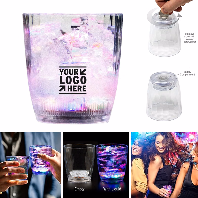 10 oz Liquid Activated Multicolor LED Lowball Glass Fun Light Up Drinking Tumbler
