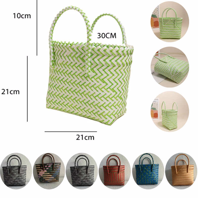 Woven Basket Handle Shopping Tote Bag