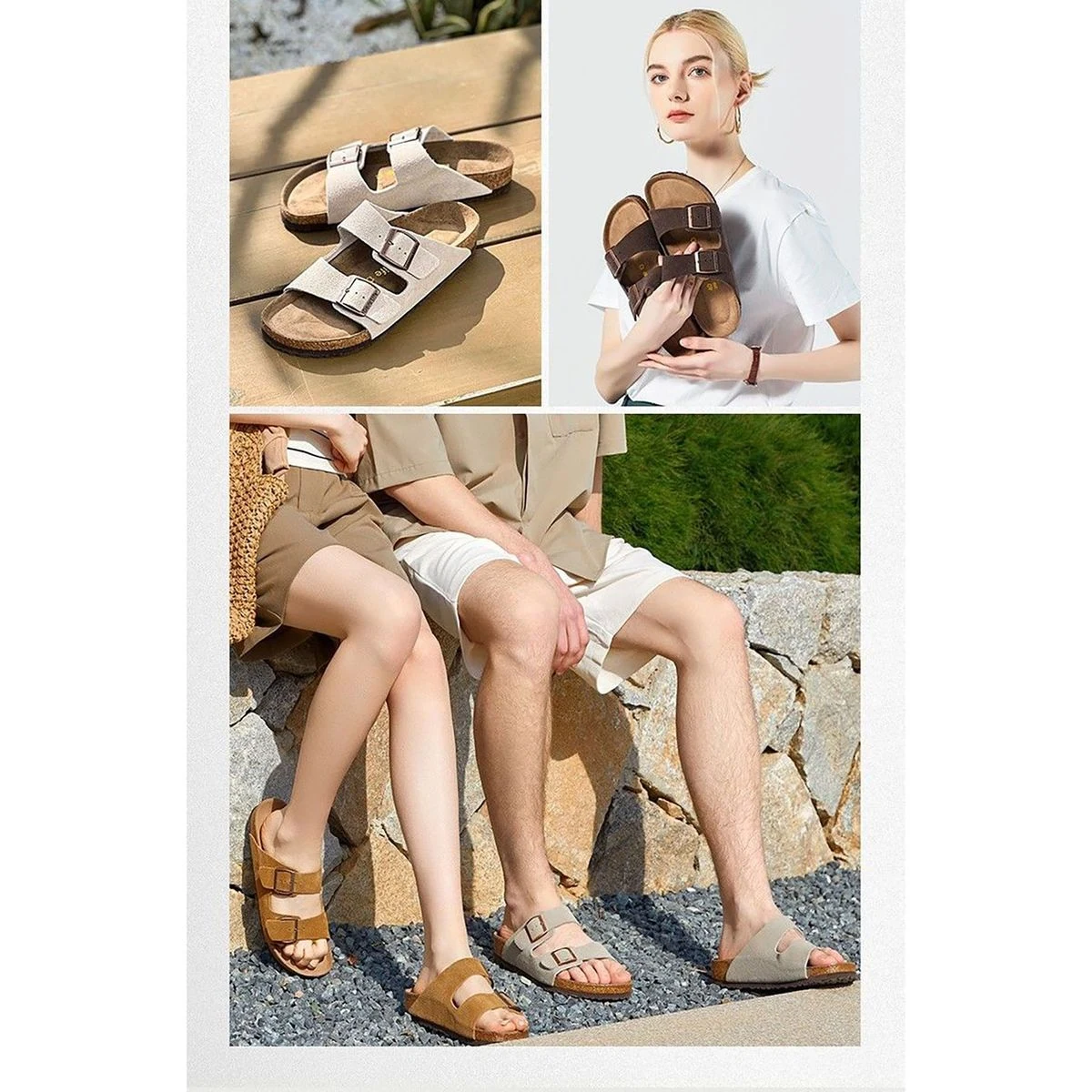 Button StyleSliding Design Soft Leather Shoe Bed Style Women Sandals 1