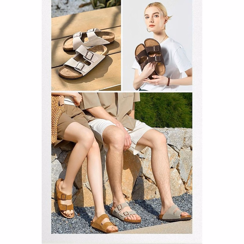 Button StyleSliding Design Soft Leather Shoe Bed Style Women Sandals