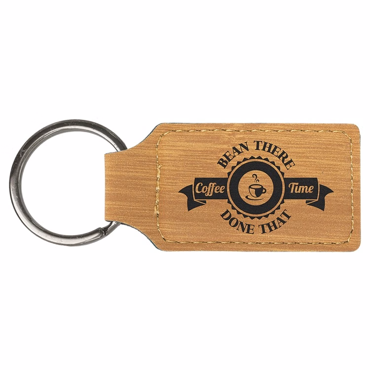 2 3/4" x 1 1/4" Bamboo Leatherette Rectangle Keychain