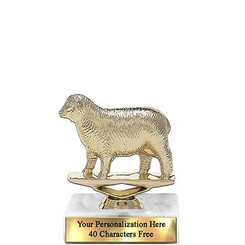 Trophy: 7", 2x3 white marble base, Sheep Gold Uniq 1