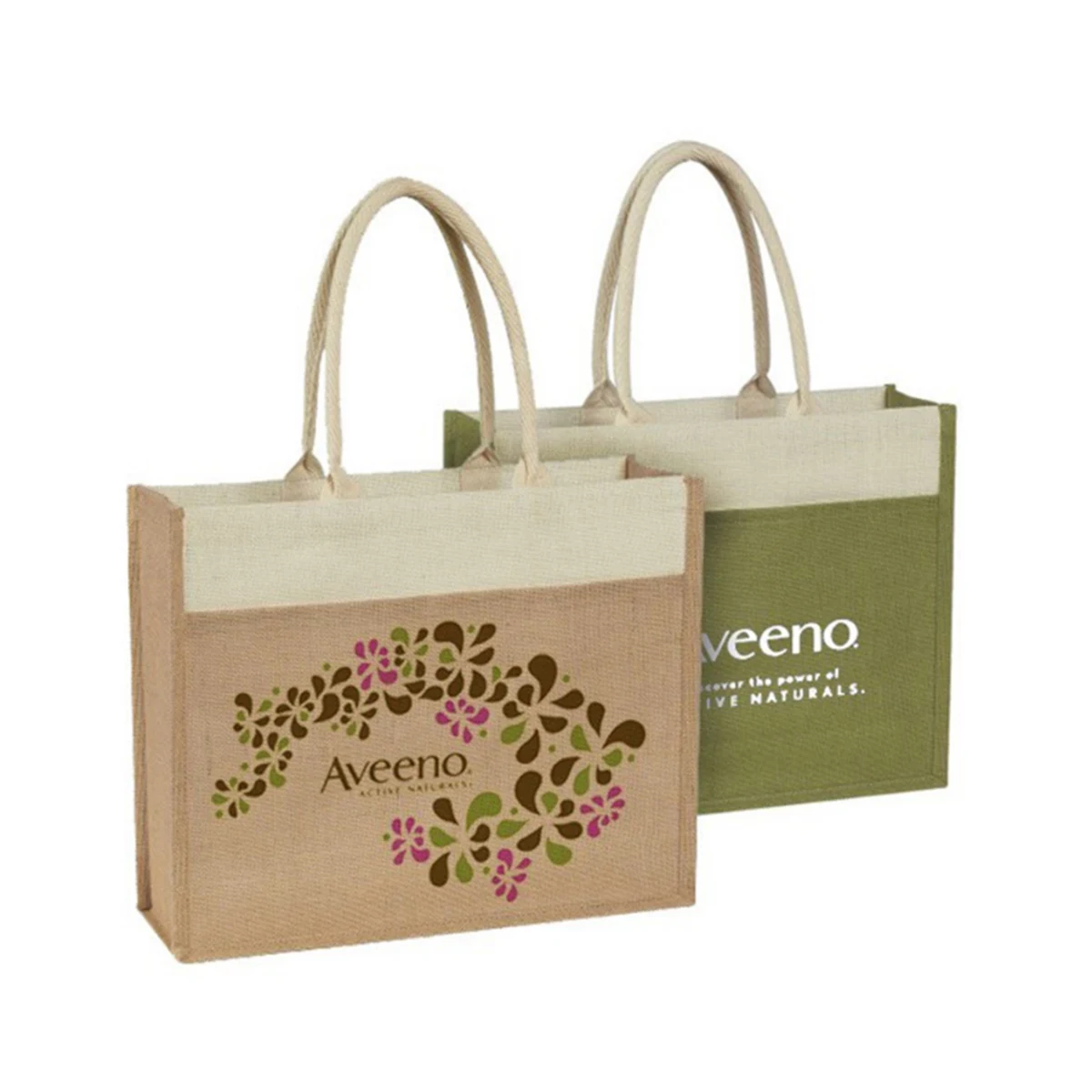 Eco Jute Logo Tote Bag w/Front Pocket, custom tote bag with logo imprint 1