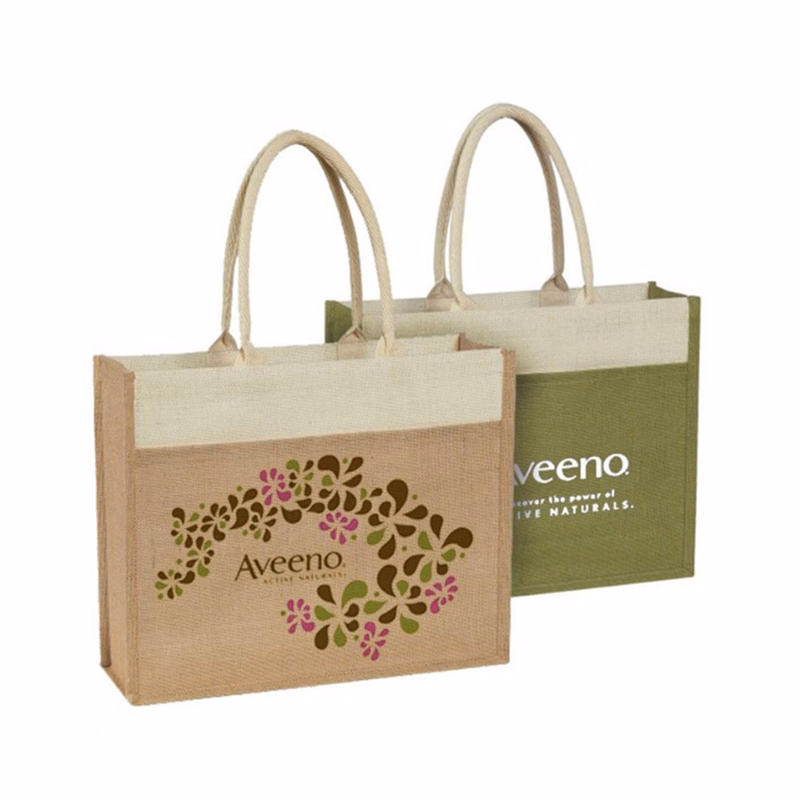 Eco Jute Logo Tote Bag w/Front Pocket