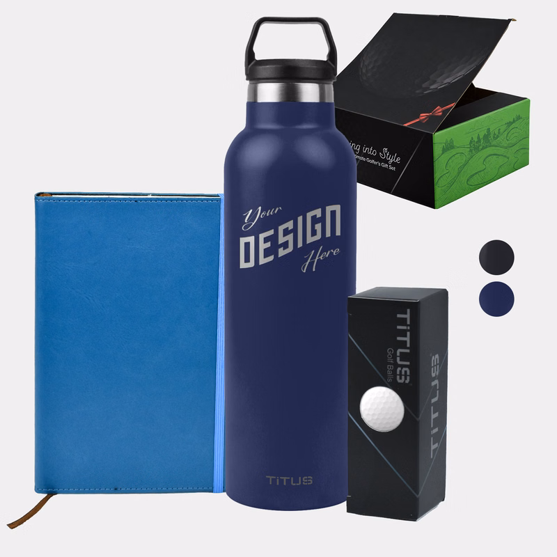 25 oz TiTUS® SS Water Bottle, 3 Pack Golf Balls &  A5 Notebook with Pen Gift Set