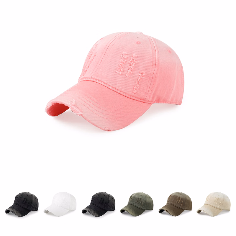 Stock Solid Color Distressed and Ripped Cotton 6-Panel
