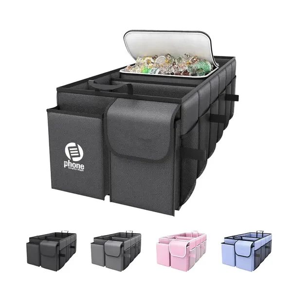 Car Trunk Organizer, Foldable, 2 Compartments, Black 1