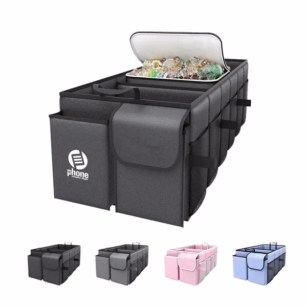 Car Trunk Organizer, Foldable, 2 Compartments, Black