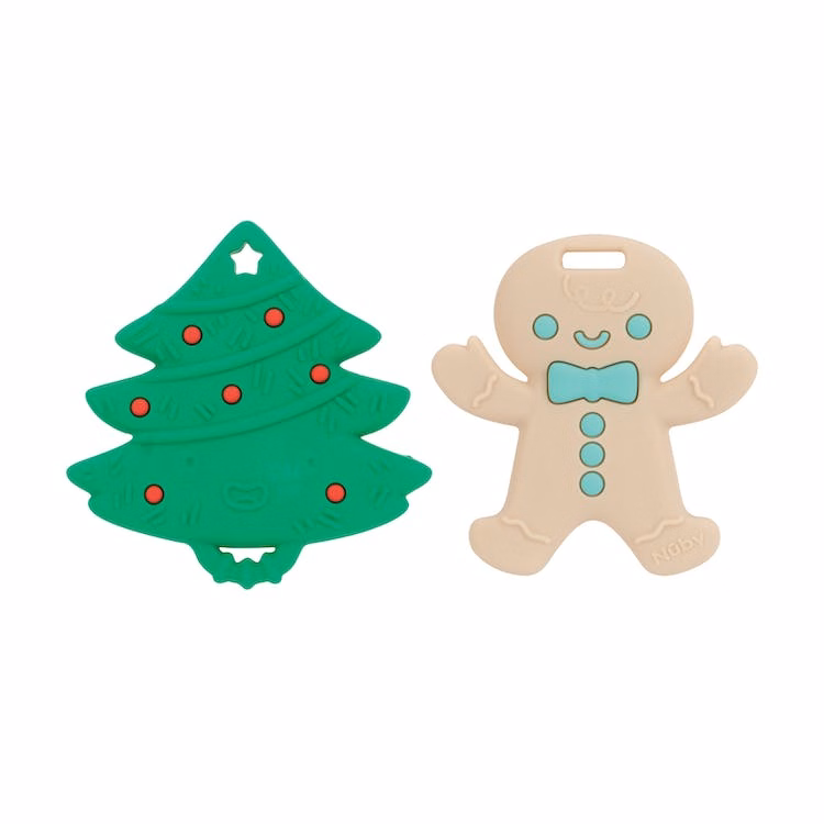 Nuby Christmas Tree & Gingerbread Man Teethers - 3M+ 2 Pack