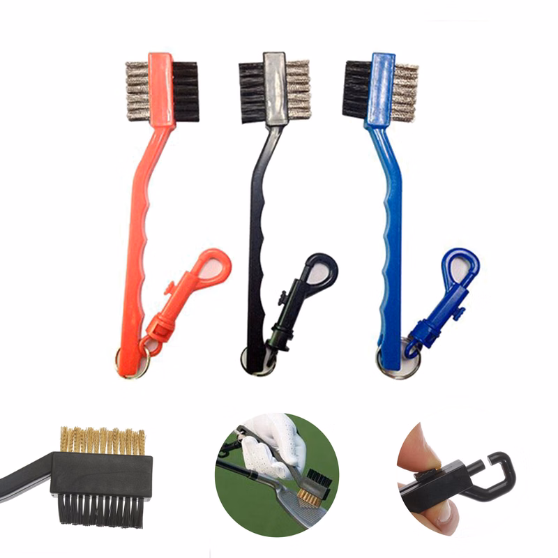 2 Sides Metal and Nylon Bristles PP Golf Brushes with Clip