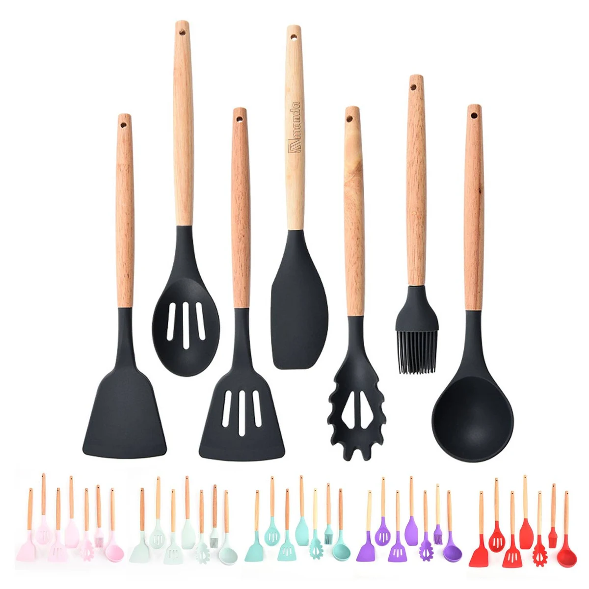 7pcs Silicone Shovel with Wooden Handle 1