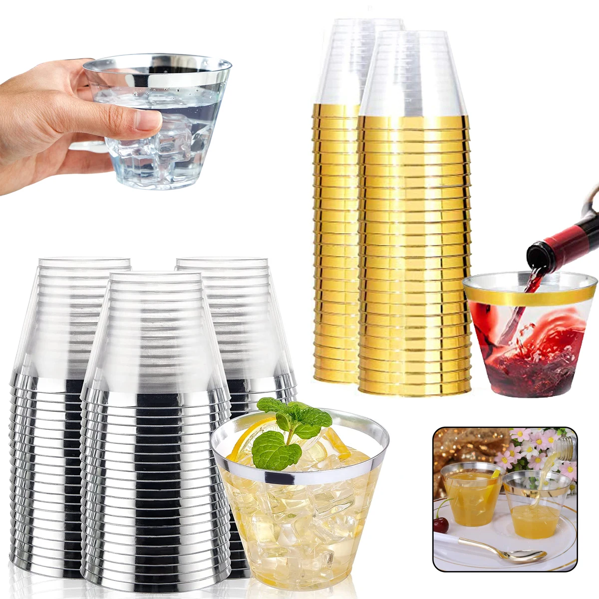 Silver Glitter 9 oz Clear Plastic Cups Tumbler 1