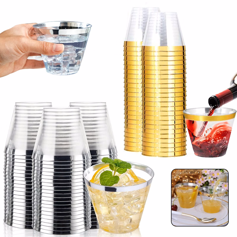 Silver Glitter 9 oz Clear Plastic Cups Tumbler