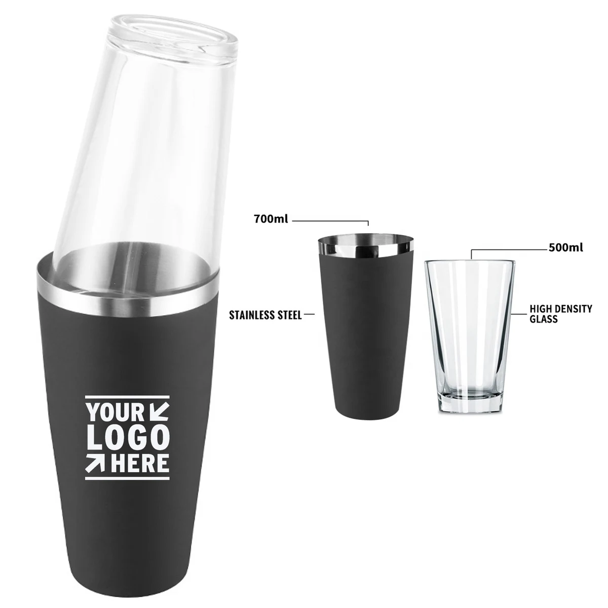 17oz and 23oz Stainless Steel Boston Shaker with Glass cup 1