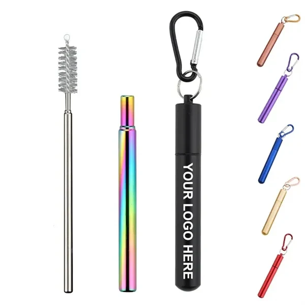Custom Stainless Steel Collapsible Straw Set with Carabiner — Reusable Travel Drinkware 1