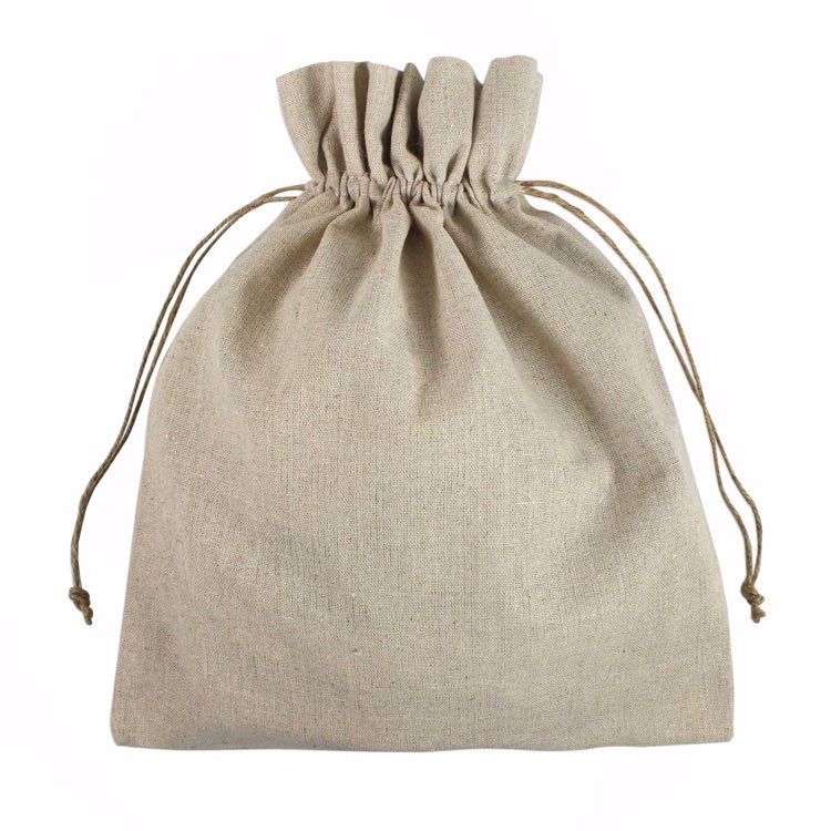 10"x12" Custom Printed Natural Linen Bag with Jute Drawstring